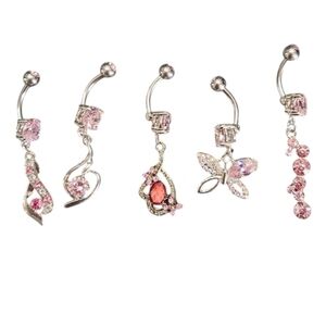 Silver and Pink Belly Button Rings Set Of 5